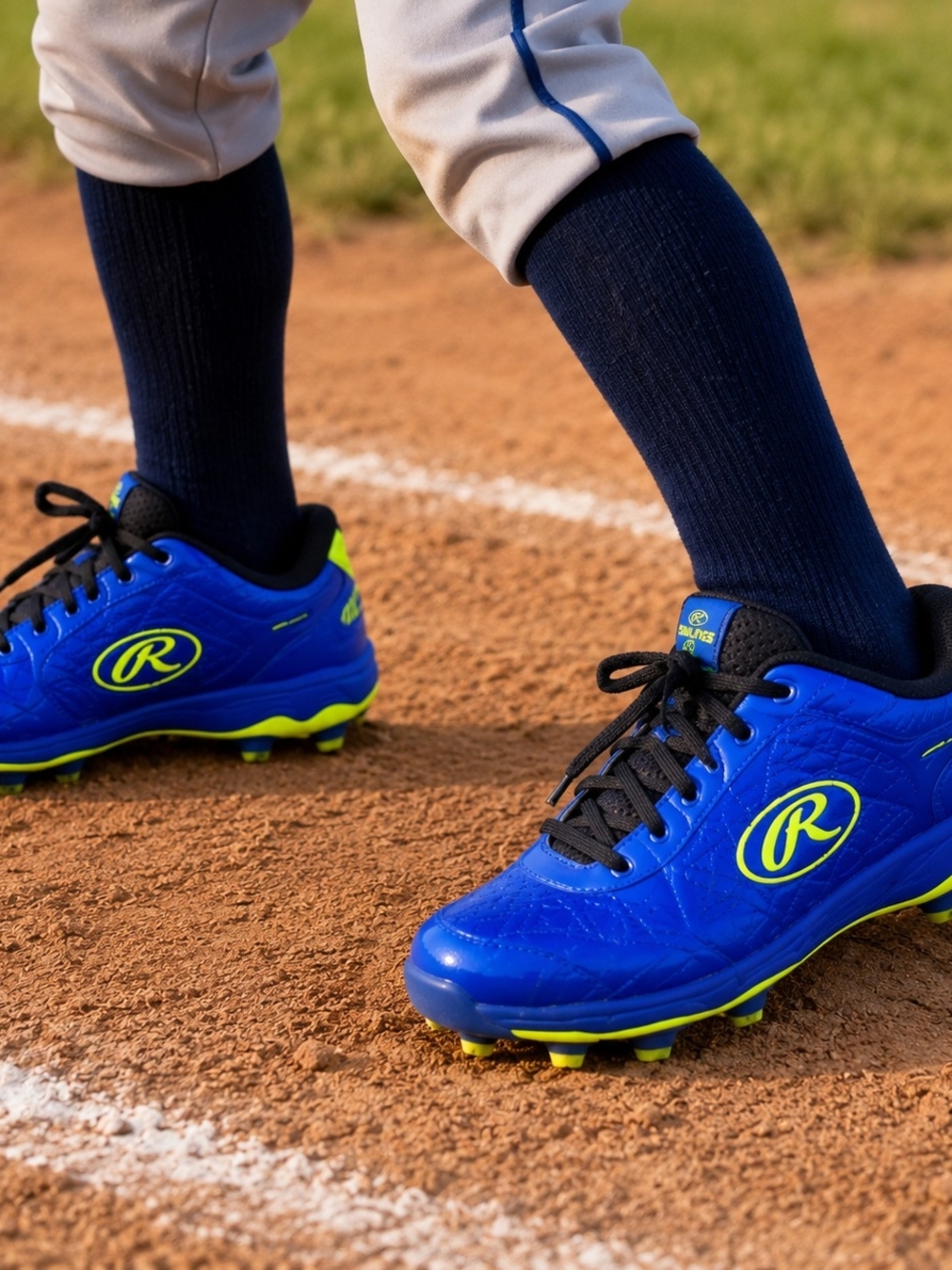 Rawlings Blue & Neon Green Baseball Cleats Sz 5 Child